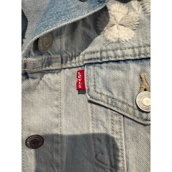 Levi’s Denim Trucker Jacket, White Floral Embroidery - Picture 2 of 6